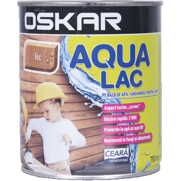 Lac pentru lemn Oskar Aqua, tec, interior/exterior, 0.75 l
