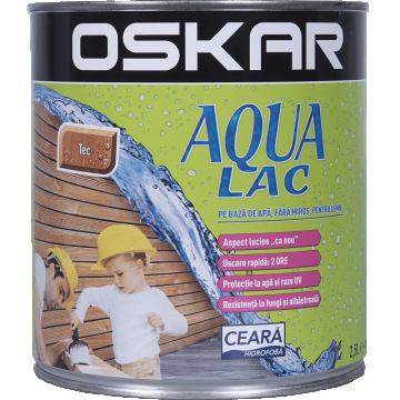Lac pentru lemn Oskar Aqua, tec, interior/exterior, 2.5 l