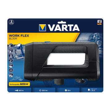 Lanterna LED de lucru Varta Work Flex BL30R, cu acumulator, 5W, 550 lm, 3 moduri de iluminare, cablu USB