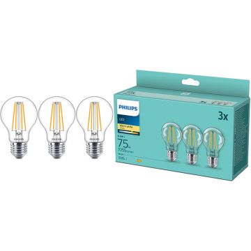 Pachet 3 becuri LED Filament A60 E27 8.5W (75W) 1055 lm lumina alba calda (2700K) Pachet 3 becuri LED Filament A60 E27 8.5W (75W) 1055 lm lumina alba calda (2700K)