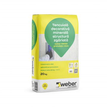 Tencuiala decorativa minerala Weber MIN100 R3, scoarta de copac, granulatie 2-3 mm, interior/exterior, alb, 20 kg