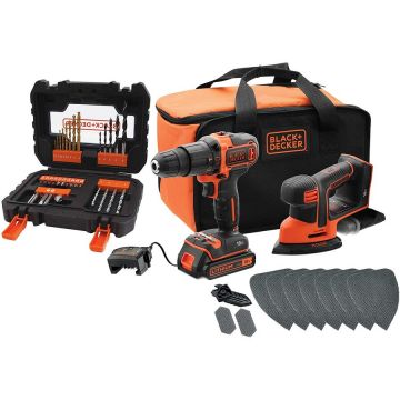 BLACK DECKER + 18V Combo Kit BCK23S1SA41: Cordless Hammer + Cordless Mouse (black / orange, Li-ion battery 1.5 Ah, 41-piece accessory set.)