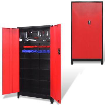 Dulap scule cu 2 uși oțel 90 x 40 x 180 cm negru și roșu