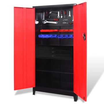 Dulap scule cu organizatoare roșu și negru 90x40x180 cm oțel