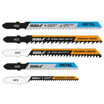 Panza, lama, fierastrau pendular, pentru lemn, metal, HCS si HSS, set 5 buc, Dedra