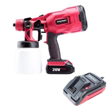 Pistol de vopsit,20VLi-Ion, cuacumulator 2 Ah, incarcator, duza 1.8 mm, 800 ml,Worcraft