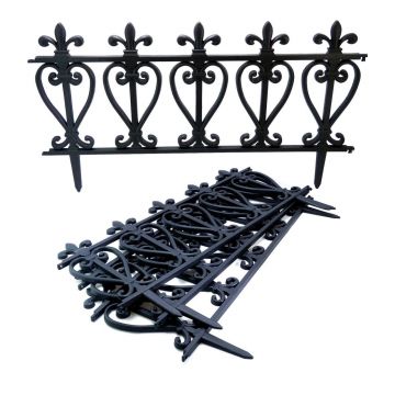 Gard de gradina decorativ, plastic negru, set 4 buc,57x32.5 cm