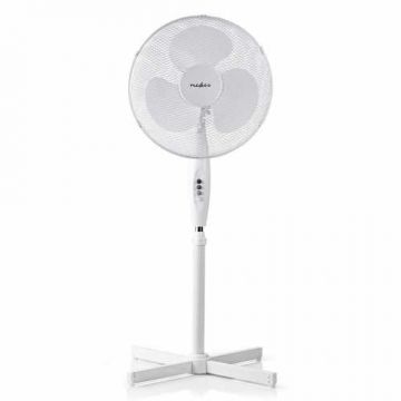 Ventilator cu picior Nedis, inaltime reglabila, diametru 40 cm, 3-viteze, alb