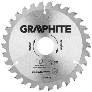 Disc circular vidia, pentru aluminiu, 30dinti, 165x30 mm, Graphite