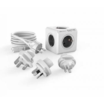 Fisa in forma de cub 3 prize +2 usb + 4 mufe adaptoare+  ReWirable, Allocacoc