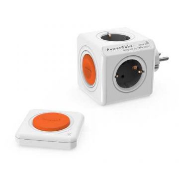 Fisa in forma de cub 4 prize schuko cu telecomanda, alb, Allocacoc
