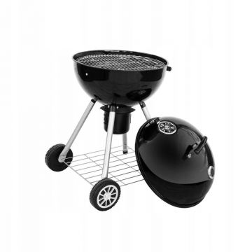 Gratar gradina, grill rotund, cu roti, capac, recipient cenusa, 53 cm