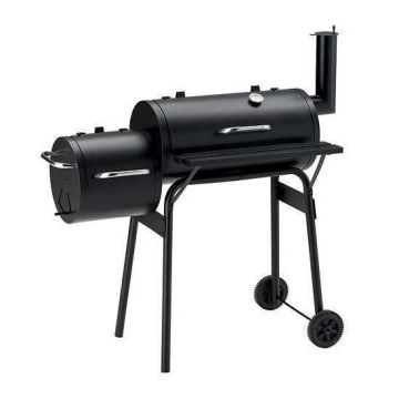Gratar gradina, grilldreptunghiular, cu roti, capac, afumatoare si horn, 112x63x117 cm