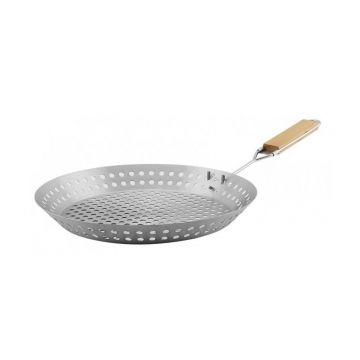 Grill, pentru gratar, rotund,tip tigaie, maner detasabillemn, 32x4 cm
