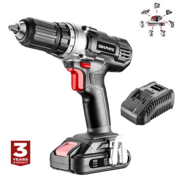 Masina de gaurit, insurubat (bormasina),cu acumulator2 Ah, incarcator, 18 V Li-ion, mandrina 13 mm, Graphite Energy
