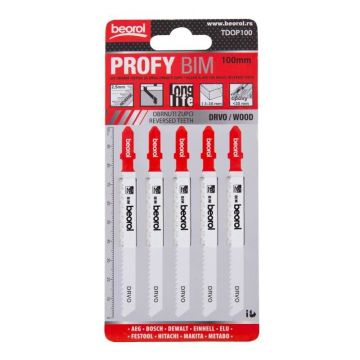 Panza, lama, fierastrau pendular, pentru lemn, dinti orientati in jos, prindere tip T, set 5 buc,100 mm, Beorol