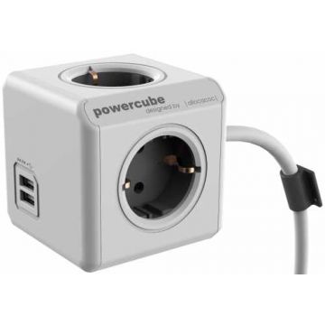 Prelungitor in forma de cub 4 prize, 2 USB, lungime cablu 3m, Extended USB, Allocacoc