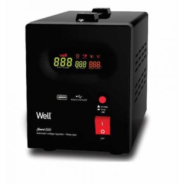 Stabilizator automat de tensiune cu releu 500VA, negru Well