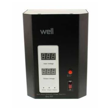 Stabilizator automat de tensiune cu servo motor montabil pe perete, 500VA, negru, Well