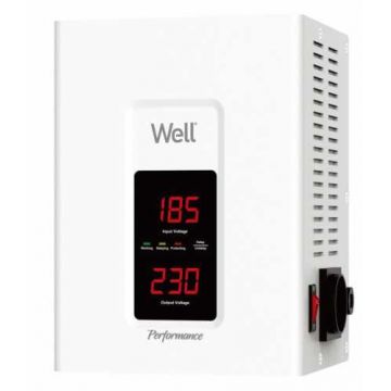 Stabilizator automat de tensiune Well Perfomance cu servo motor 1000VA, alb