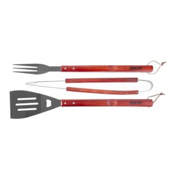 Ustensile pentru barbecue, grill, gratar,inox, maner lemn, set 3 piese