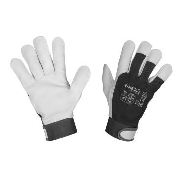 Manusi piele capra, cu velcro, negru si alb, marime 8