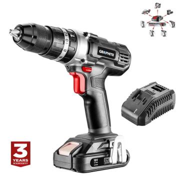 Masina de gaurit, insurubat (bormasina), cu percutie,acumulator2 Ah, incarcator, 18 V Li-ion, mandrina 2-13 mm, Graphite Energ