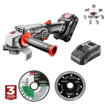 Polizor unghiular, flex,cu acumulator 2 Ah, incarcator18V Li-ion, + 2 discuri, 115 mm, Graphite Energy