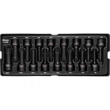 Set capete tubulare de impact SPLINE si RIBE, sertar TIP A (385x150 mm) pentru dulap mobil, M5-M18, 1/2