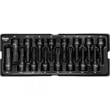 Set capete tubulare de impact TORX si IMBUS, sertar TIP A (385x150 mm) pentru dulap mobil, T30-T80, H5-H19, 1/2