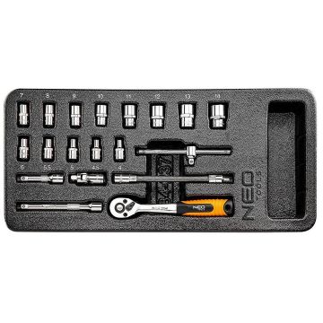 Set capete tubulare scurte cu clichet, pentru dulap mobil, 1/4