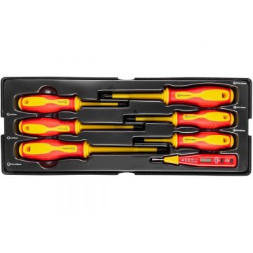 Set surubelnite izolate, late si cruce, cu creion de faza, sertar TIP A (385x150 mm) pentru dulap mobil, PH0-2, 3-5.5 mm, 60-125