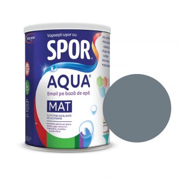 Email mat Spor Aqua, pentru lemn/metal, interior/exterior, pe baza de apa, gri, 0.6 l