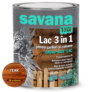 Lac 3 in 1 Savana garduri si cabane, teak, pe baza de apa, interior / exterior, 0,75 l