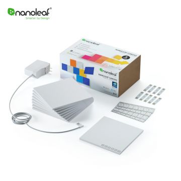 Kit 9 Panouri luminoase inteligente Nanoleaf Canvas cu senzor muzica, LED RGBW, Wi-Fi, Control tactil, Control de pe telefonul mobil