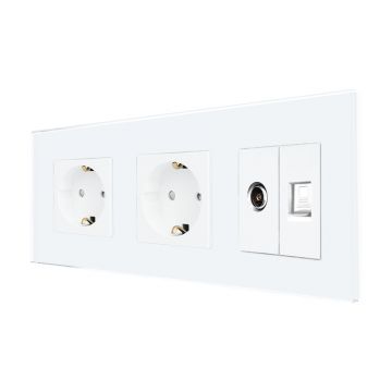 Priza Dubla Schuko + TV + Internet cu Rama Din Sticla LUXION