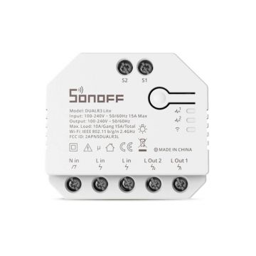 Releu Sonoff Dual R3 Lite cu 2 canale, Programari, Wi-Fi 2.4 GHz