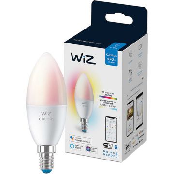 Bec LED inteligent RGBW inteligent WiZ Colors Wi-Fi C37 E14 4.9W (40W) 2700K-6500K 470 lumeni