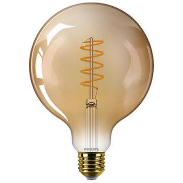 Bec LED vintage G120 intensitate luminoasa reglabila E27 7.3W (50W) 640 lumeni lumina calda tip flacara (2200K) Auriu Bec LED vintage G120 intensitate luminoasa reglabila E27 7.3W (50W) 640 lumeni lumina calda tip flacara (2200K) Auriu