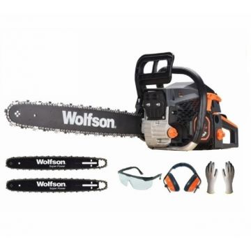 Drujba profesionala WOLFSON, STX-620, 6.2CP, 58CC, doua lame, doua lanturi, ochelari, casti si manusi de protectie incluse