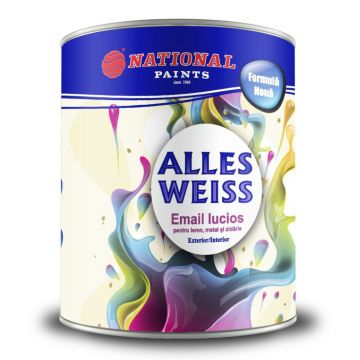 Email alchidic ALLES WEISS, pentru metal/lemn/zidarie, interior/exterior, pe baza de solvent, alb 10, 20 kg