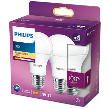 Pachet 2 becuri LED A60 EyeComfort E27 13W (100W) 1521 lm lumina alba calda (2700K)