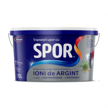 Vopsea lavabila Spor, cu ioni de argint, alb, 15 l