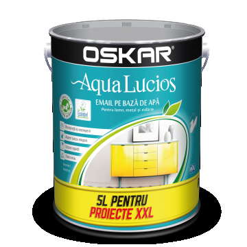 Vopsea Oskar Aqua Lucios pentru lemn/metal/zidarie, interior/exterior, pe baza de apa, alb, 5L