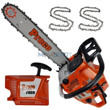 Motofierastrau (drujba) PRECO PR58, 3.2CP 2.4KW, 58CC, 2 lanturi incluse, cu demaror de rezerva, Accesorii incluse Motofierastrau (drujba) PRECO PR58, 3.2CP 2.4KW, 58CC, 2 lanturi incluse, cu demaror de rezerva, Accesorii incluse