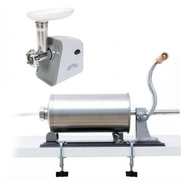 Pachet Masina Electrica de Tocat Carne, 500W, 50-70 kg/h + Carnatar Orizontal Inox 4 kg, 5 palnii incluse