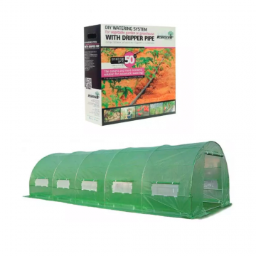 Pachet solar gradina, sera legume 8 x 3 x 2m, otel galvanizat + Kit sistem de irigare prin picurare, maxim 50 mp