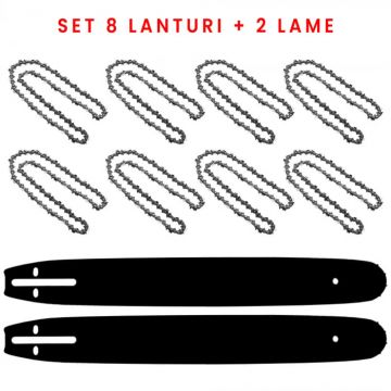 Set 8 Lanturi si 2 Lame universale pentru motofierastrau ( drujba ), 40 cm, 32 dinti, pas 0.325