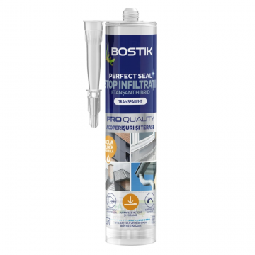 Etansant hibrid pentru acoperisuri si terase Bostik Stop Infiltratii, interior/exterior, transparent, 290 ml