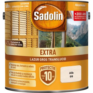 Lazura pentru lemn, Sadolin Extra, alb, exterior, 2.5 l